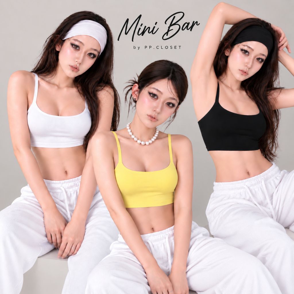 PP♡CLOSET Mini Bra เสื้อครอปสายเดี่ยว เป็นผ้าเรย่อนเย็บ2ชั้นทั้งตัว