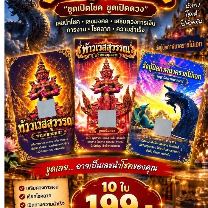 บัตรขูดตัวเลขเสริมดวง10ใบ