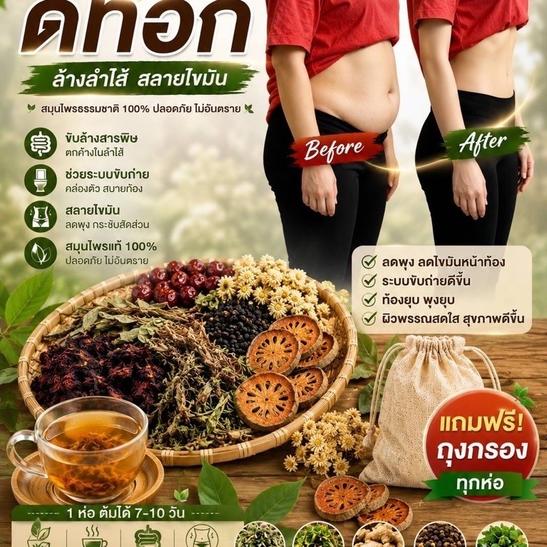 ชาสมุนไพรต้ม 10ชนิด ดีท็อกซ์ 120กรัม ฟรีถุงกรอง