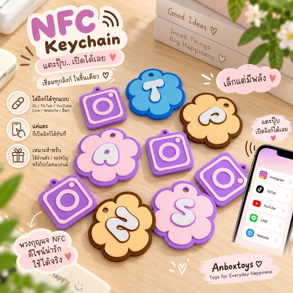 พวงกุญแจ NFC แตะมือถือเปิดลิงก์ได้ทันที | IG Facebook TikTok LINE เว็บไซต์ | เลือกลายได้