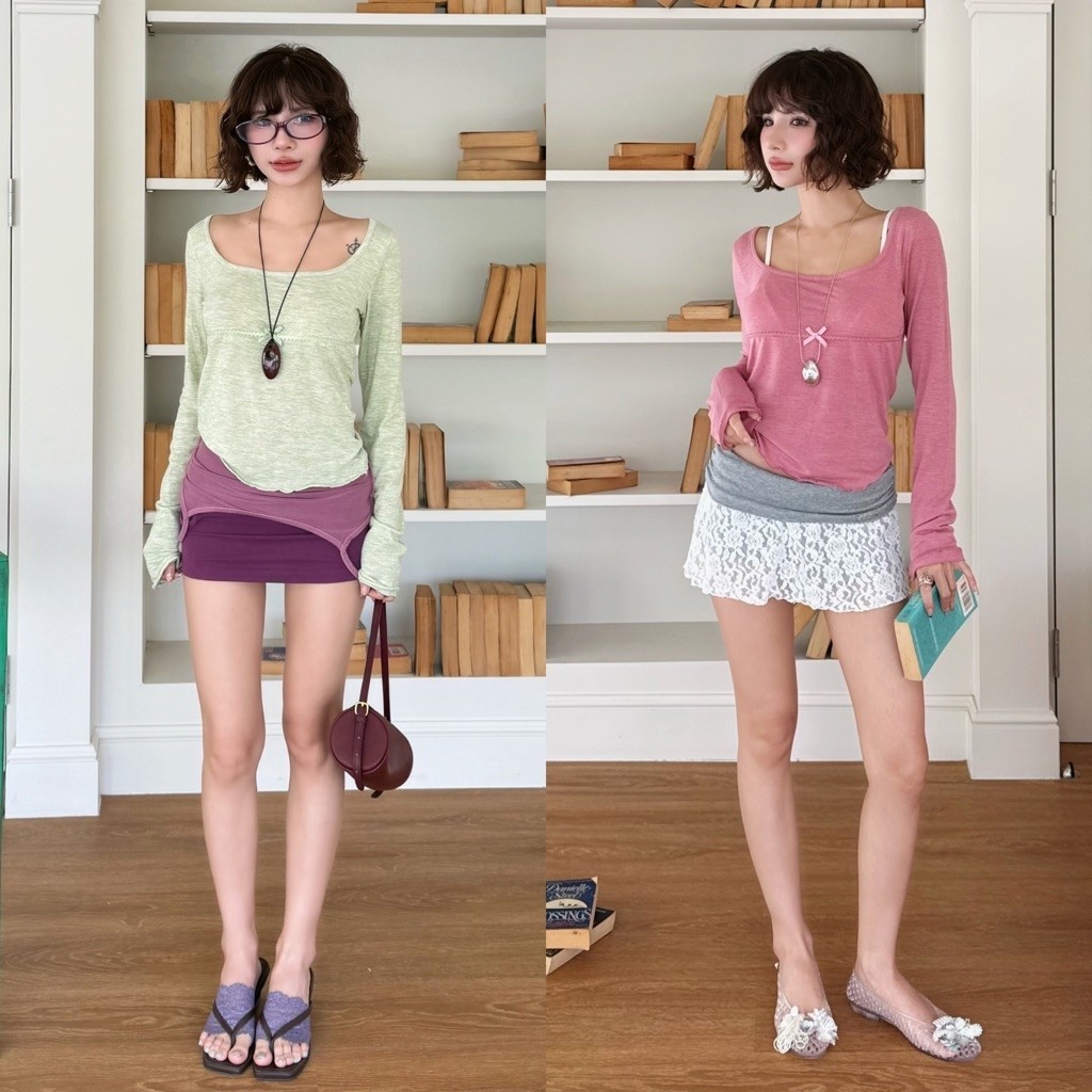 3pcs.basjet Rose top เสื้อคอเหลี่ยม