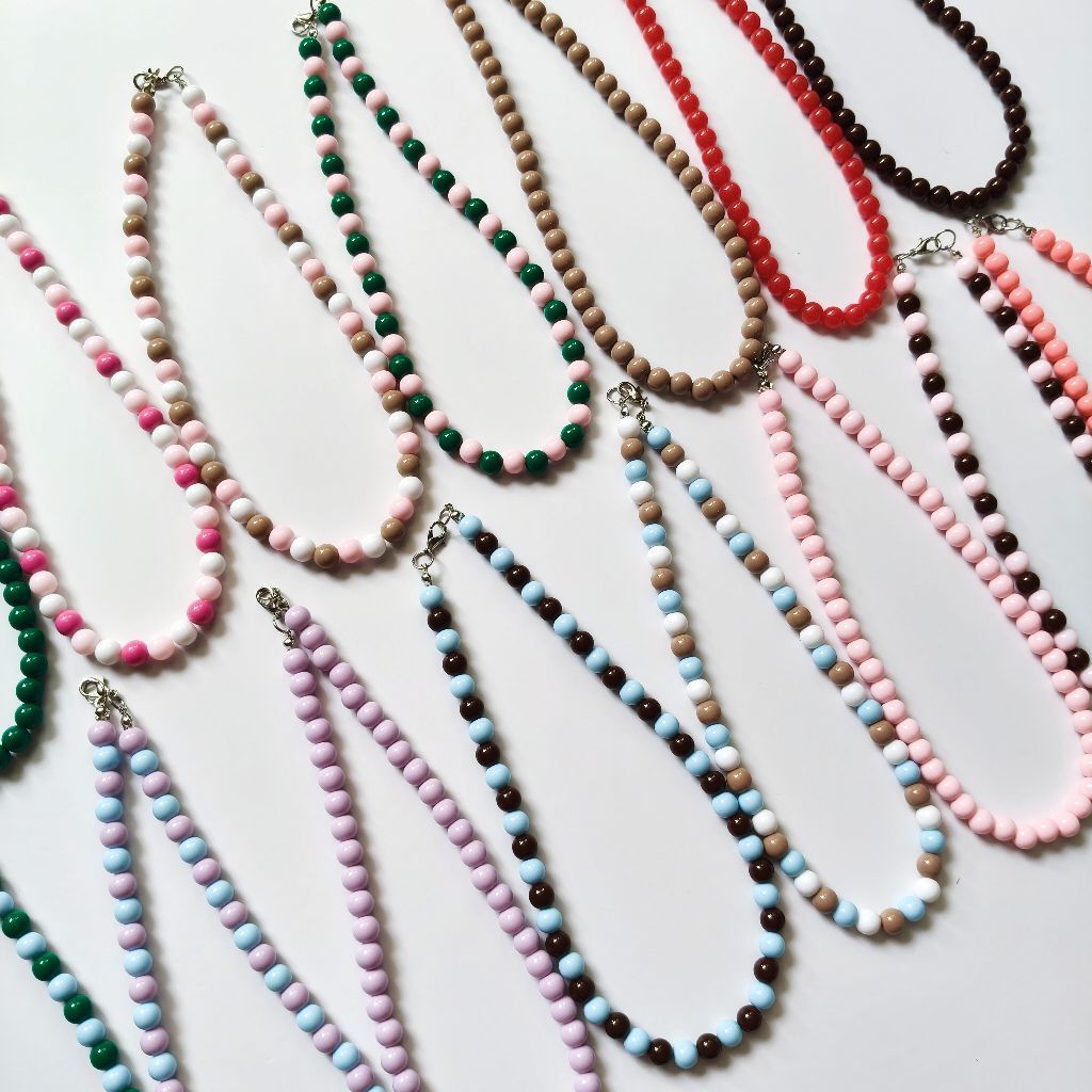 สร้อยคอลูกปัดอะคริลิค 8 มม. แฮนด์เมด สไตล์เกาหลี | Acrylic Beaded Necklace | มีหลายสี