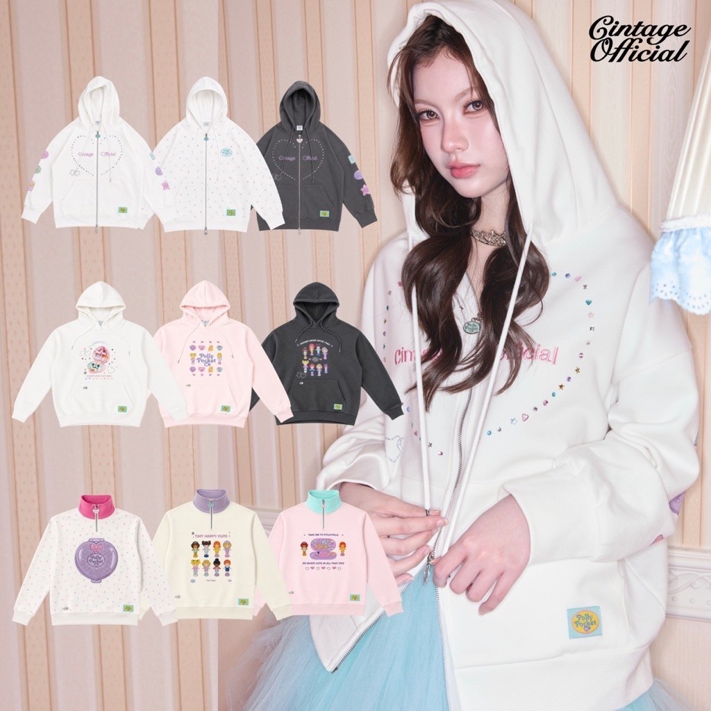 PREORDER 30-45 days เฉพาะ PL cintagegrey , white 2 way | Pollypocket Cintage♡ CT2245 Zipper Hoodie Hoodzip2way