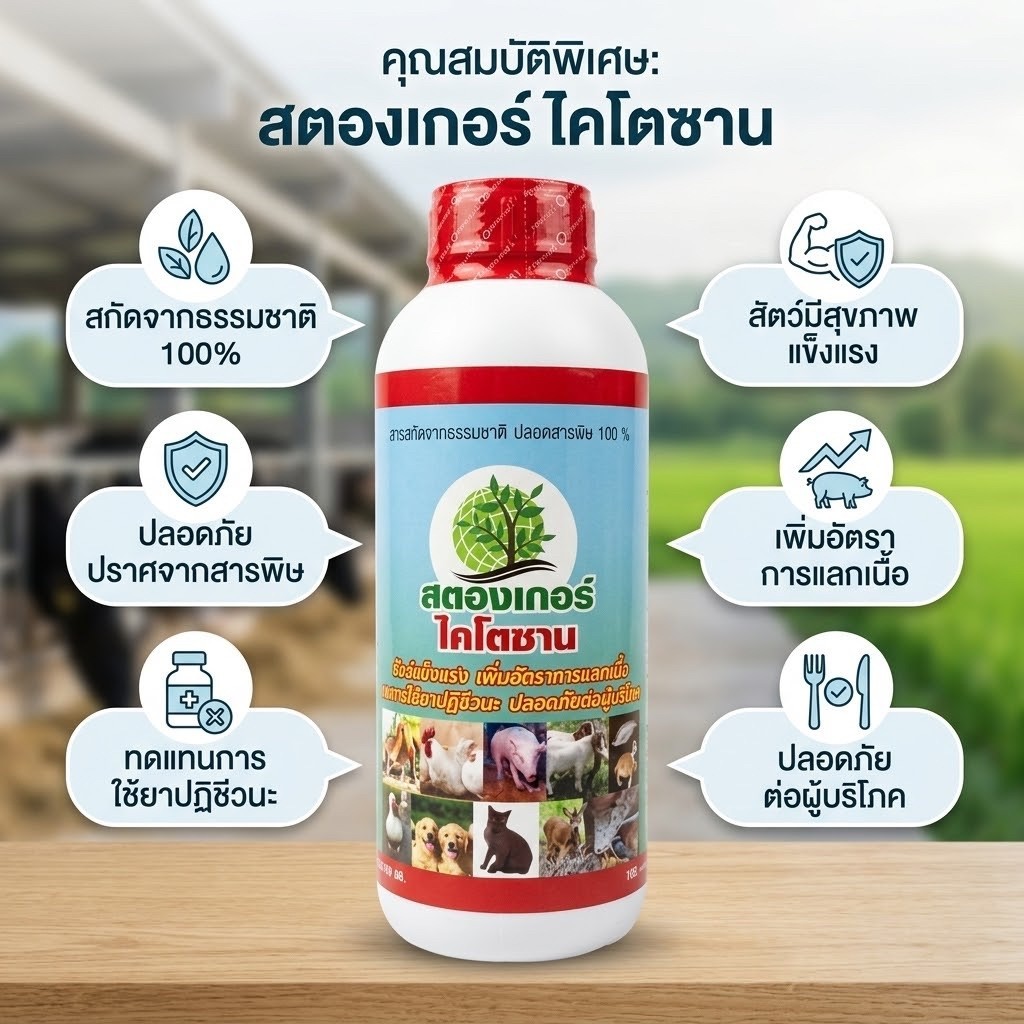 อาหารเสริมสัตว์/สตองเกอร์ไคโตซานสัตว์(ขนาด 1000ซีซี)สารสกัดจากธรรมชาติ ปลอดสารพิษ %