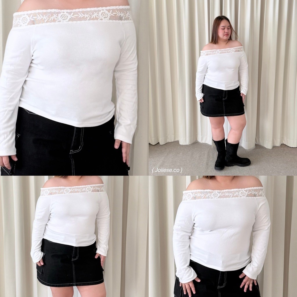 Joliese | Midi Lace Off-Shoulder เสื้อแขนยาวปาดไหล่ลูกไม้