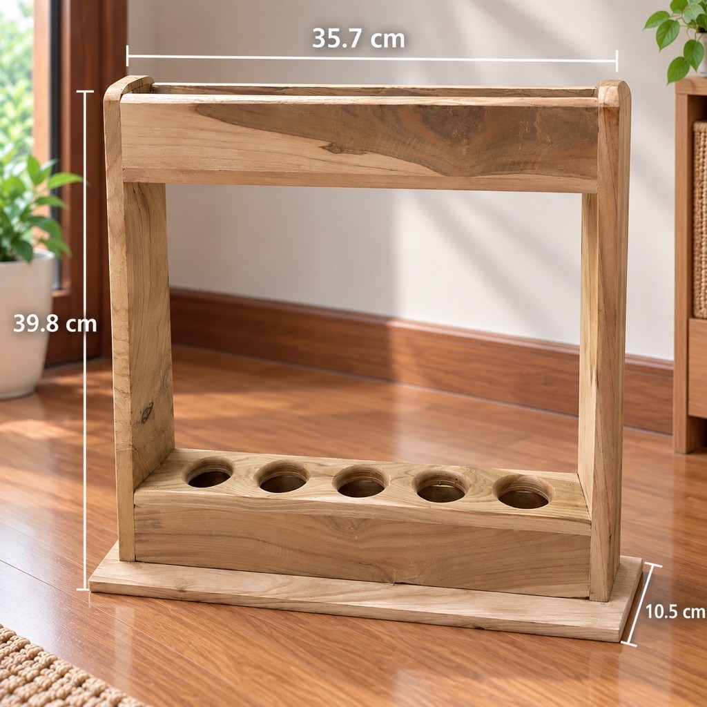 ชั้นวางไม้กวาด ไม้สักแท้ 5 ช่อง | ที่เก็บไม้กวาดและอุปกรณ์ทำความสะอาด | งานไม้ธรรมชาติ