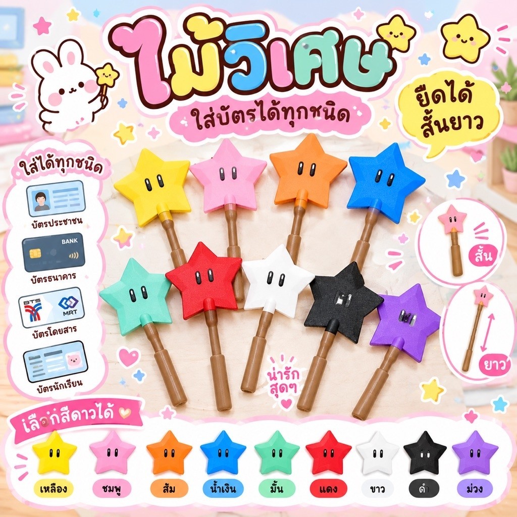 ที่ใส่บัตรไม้กายสิทธิ์ดาว⭐️ใส่ได้ทุกบัตร⭐️แตะKeyCardประตูเข้าออกแตะจ่ายเงินเลือกสีดาวได้🩷🧡💚