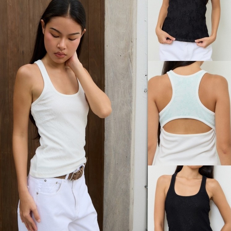 BXB - MILA TANK TOP เสื้อกล้ามลูกไม้ผ้าร่องยืด