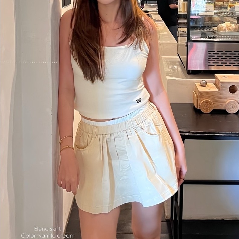 PACHARA- ELENA SKIRT(สีครีม) กระโปรงสั้นมีซับใน