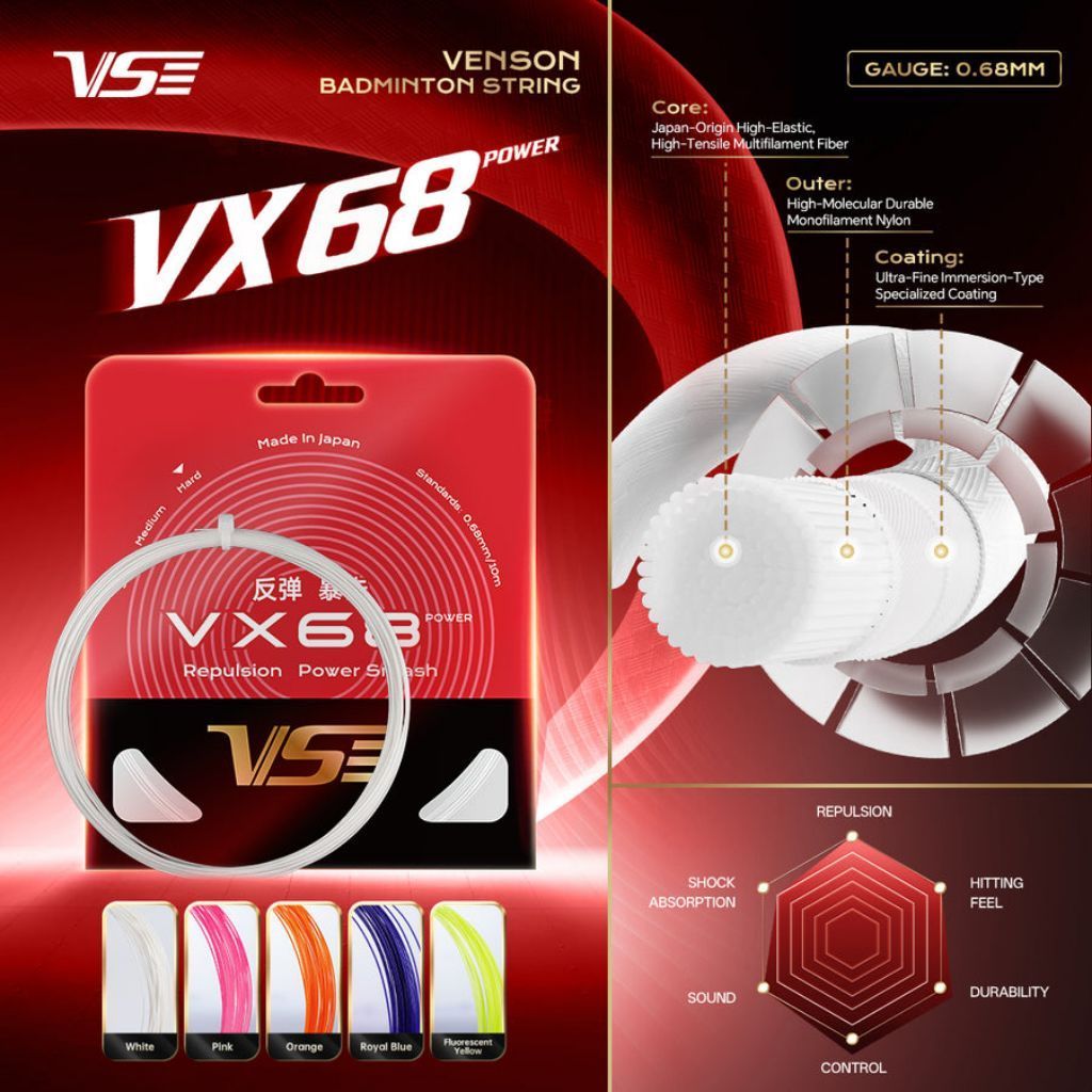 [ของแท้จาก VS THAILAND] เอ็นแบดมินตัน VS VX68 ตัวท้อป Made in Japan **ราคายังไม่รวมค่าขึ้นเอ็น**