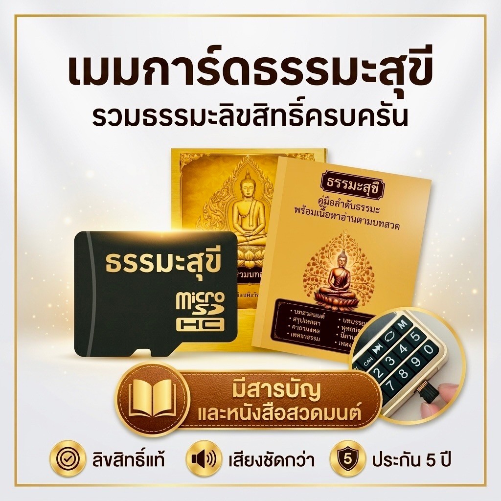 เมมโมรี่การ์ดธรรมะสุขีลิขสิทธิ์แท้ รวมบทสวดมนต์ เทศนา นิทาน เพลงธรรมะ ดนตรีบำบัด