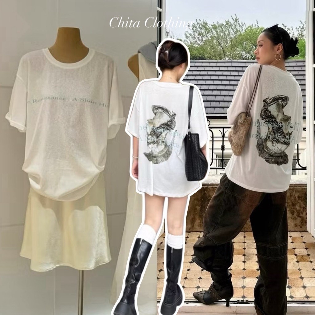 พร้อมส่ง 10336# เสื้อยืดคอกลมแขนสั้น สกรีนลายสกรีนหน้า - หลัง เนื้อผ้าดี ใส่สบาย TAG : WG.WE