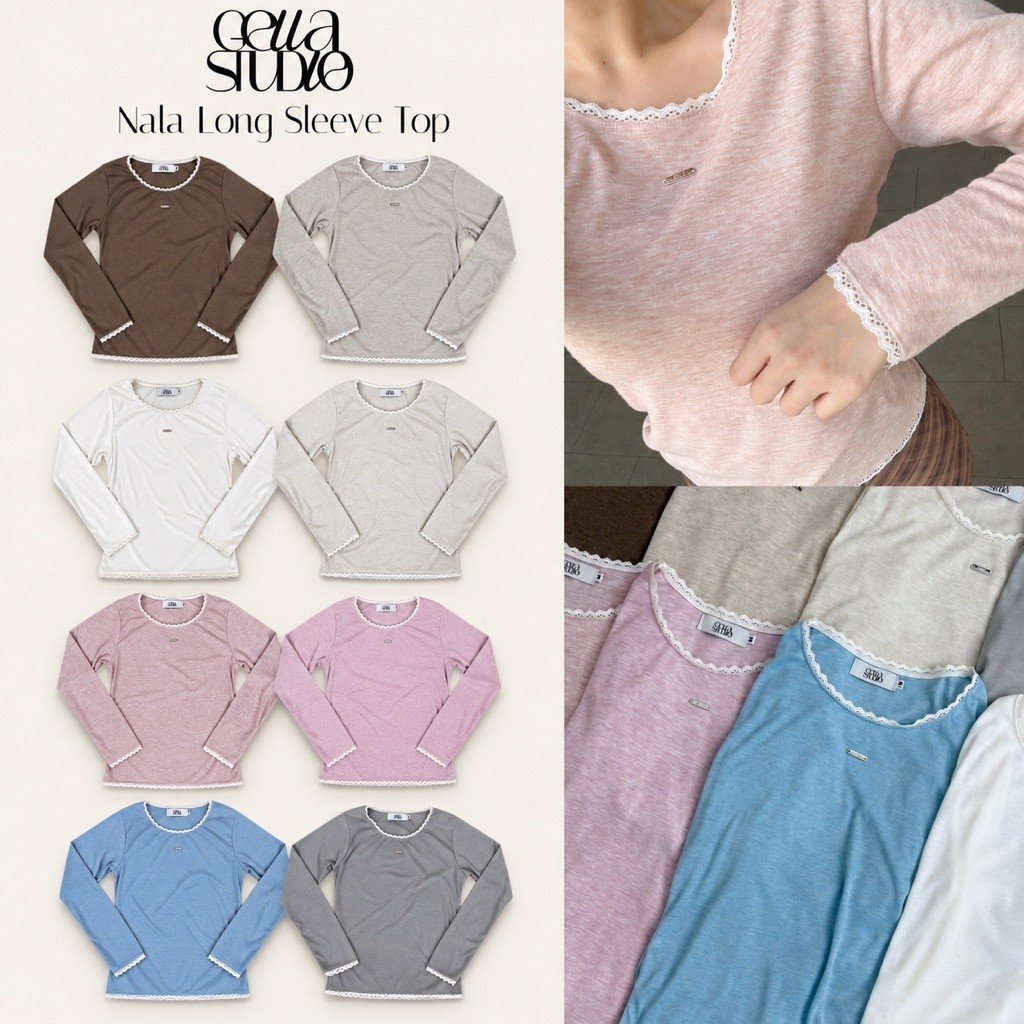 Nala Longsleeve Top(GELLA) เสื้อแขนยาวคอกลมแต่งลูกไม้