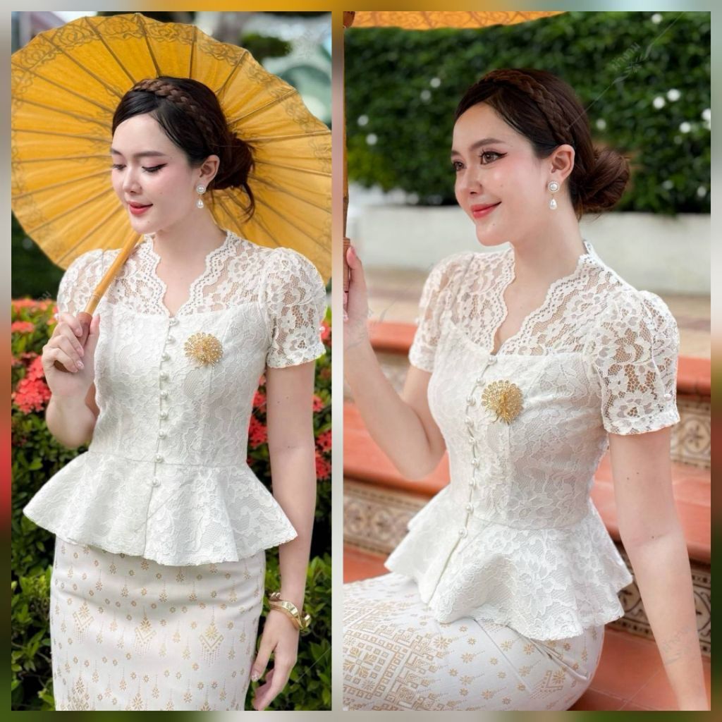 เสื้อลูกไม้โทนขาวและขาวงาใส่ทำบุญได้ทุกโกาส