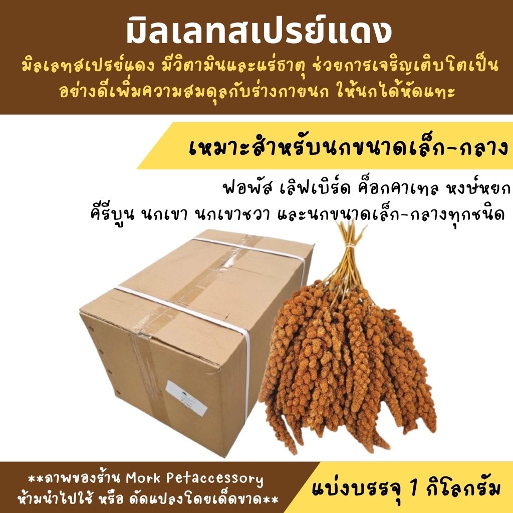 มิลเล็ตสเปรย์แดง (แบ่งขาย 1kg./500g./200g.)  อาหารนกแก้ว หนูแฮมสเตอร์ และสัตว์ฟันแทะ