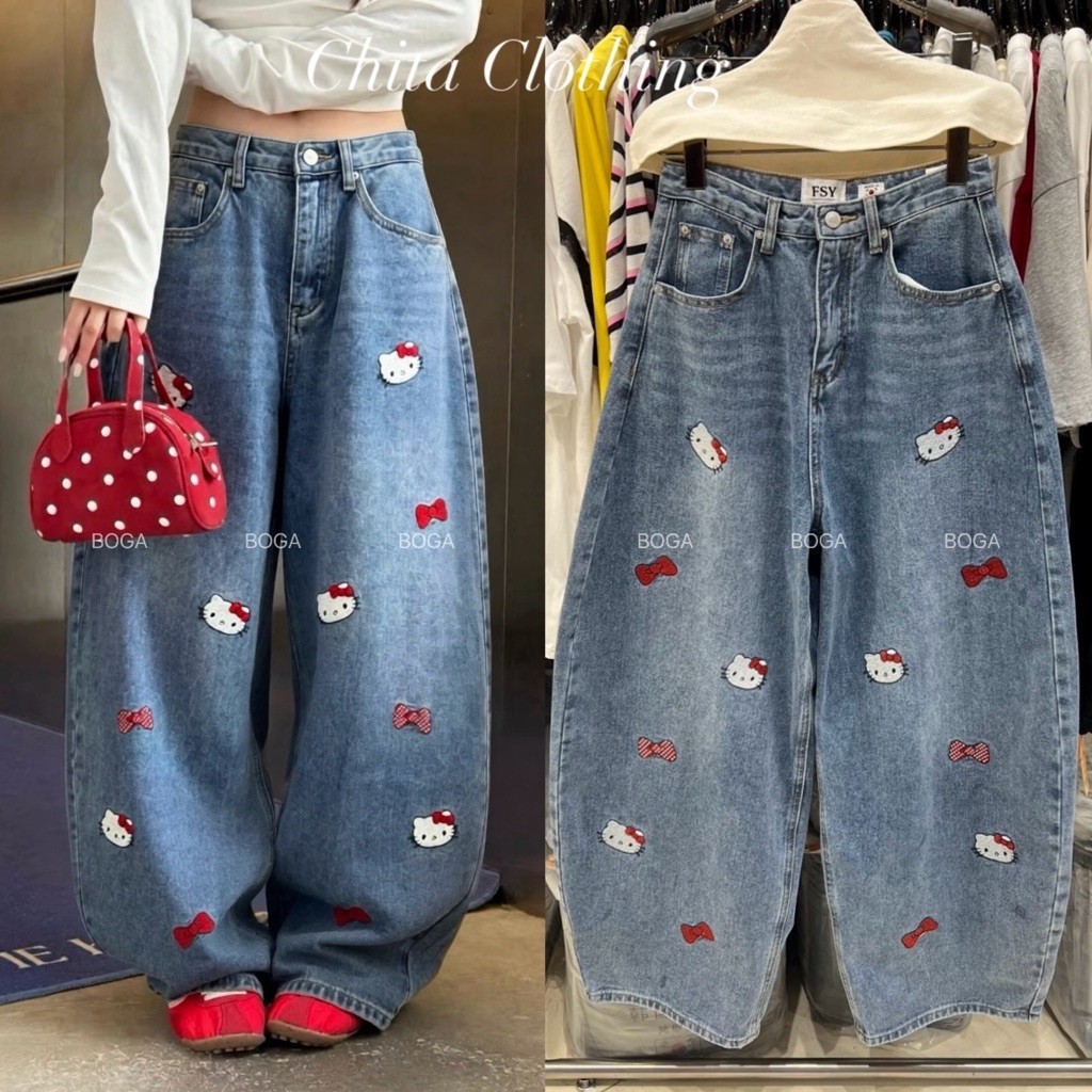 📍Pre📍FSY 🇰🇷กางเกงยีนส์ปักคิตตี้ สียีนส์! Hello kitty balloon jeans