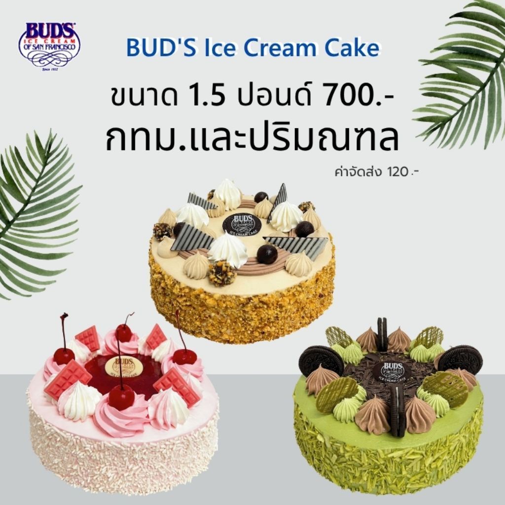 BUD'S ไอศกรีมเค้ก 1.5 ปอนด์ เพียง 700 บาท กทม-ปริมณฑล ค่าขนส่ง 120 บาท