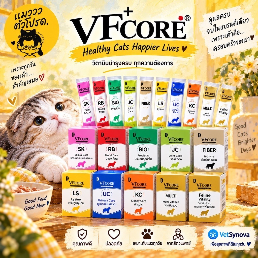 VFCORE+ ขนมแมวเลีย วิตามินเสริม เสริมภูมิคุ้มกัน บำรุงเลือด ข้อต่อ ผิวหนังและเส้นขน ระบบขับถ่าย อื่ร