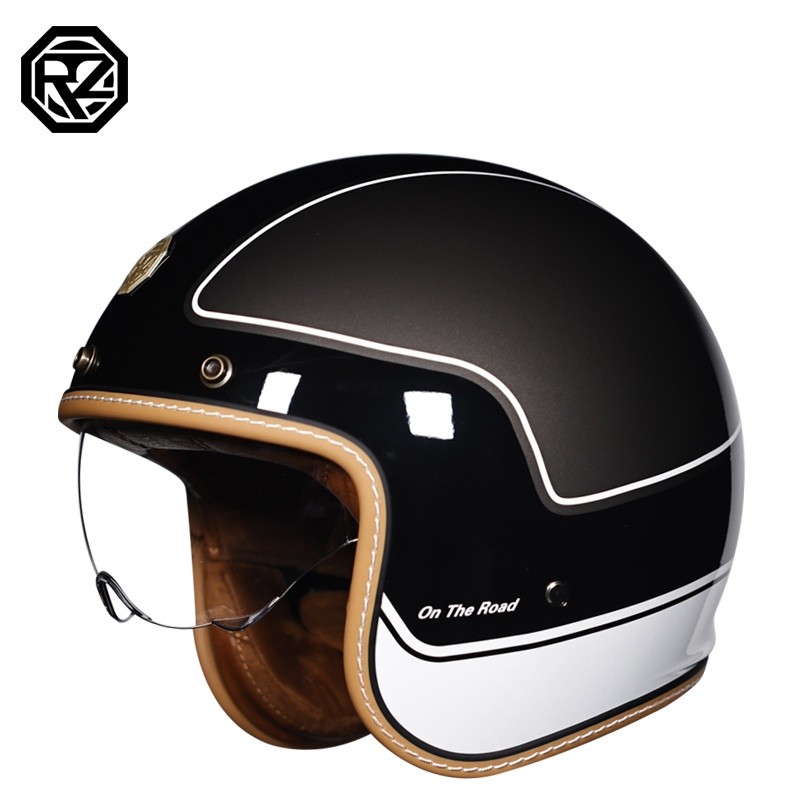 หมวกกันน็อคมอเตอร์ไซค์ Half Moto แบบเปิดหน้าวินเทจรถมอเตอร์ไซด์ capacete Chopper Bike สีดํา81