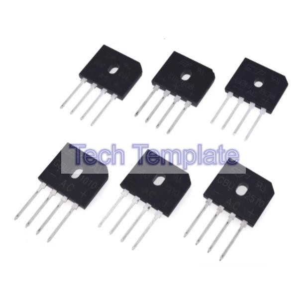 สะพานเรียงกระแส GBU406 GBU608 GBU808 GBU1010 GBU1510 GBU2510 สะพานเรียงกระแสเฟสเดียวสะพานแบน