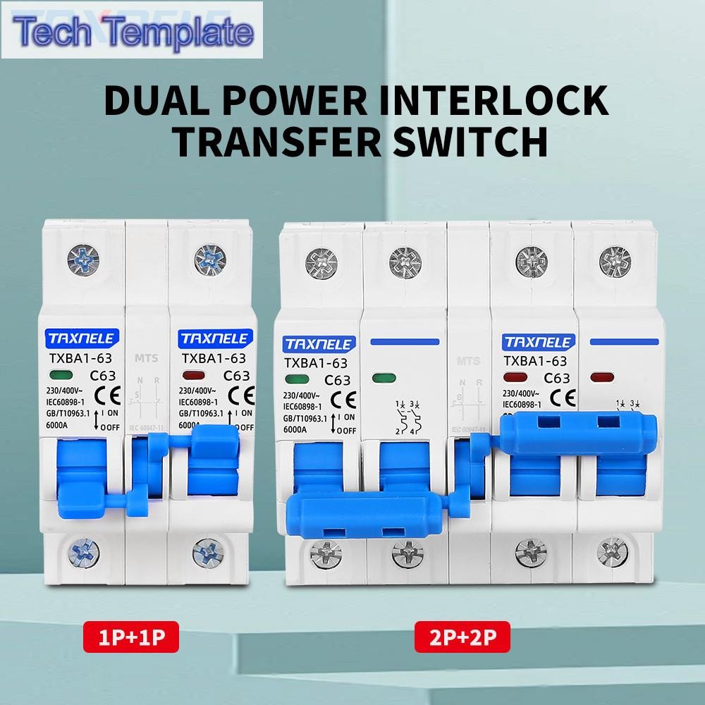 1p + 1P 2P 2P MTS AC Dual Power Manual Transfer Switch Circuit Breaker Changeover Switch MCB 40A 63A