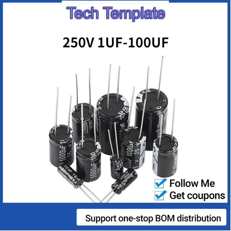 ตัวเก็บประจุอลูมิเนียมไฟฟ้า 250V 250V 1uF 3.3uF 6.8uF 10uF 22uF 33uF 50 ชิ้น