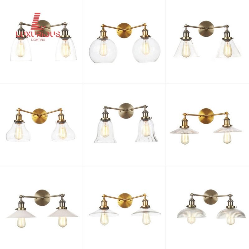 Nordic Style Creative Simple Glass Lampshade Cafe Double-Headed Glass Iron Art Decorative Wall Lamp 