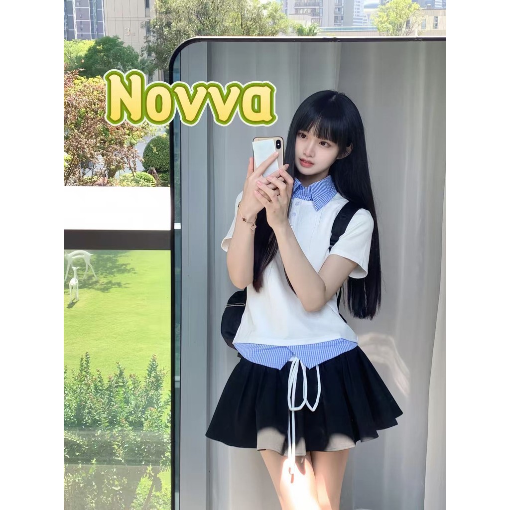 พร้อมส่งจากกทม เสื้อยืดแขนสั้นคอปก ปัก น่ารักๆ สไตล์เกาหลี ผ้ายืด นุ่ม👚Novva