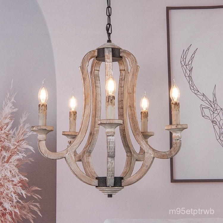 Creative American Simple Retro Wooden Pendant Light for Homestay Rooms, Children's Rooms, Bedrooms, 