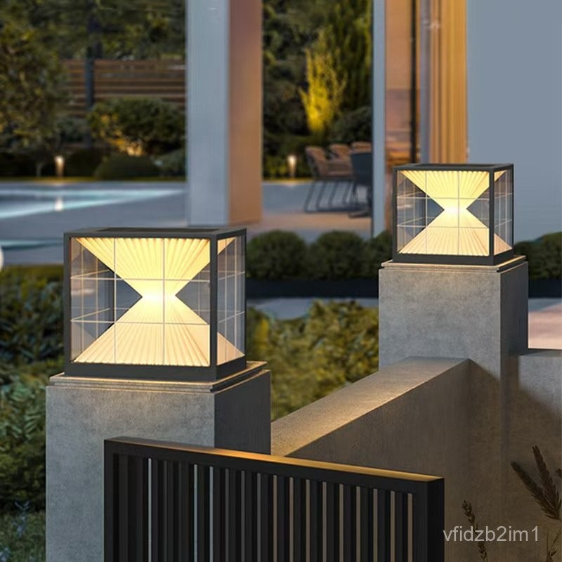 Solar Pillar Light Garden Light Modern Simple Villa Gate Pillar Light Outdoor Waterproof Wall Light 