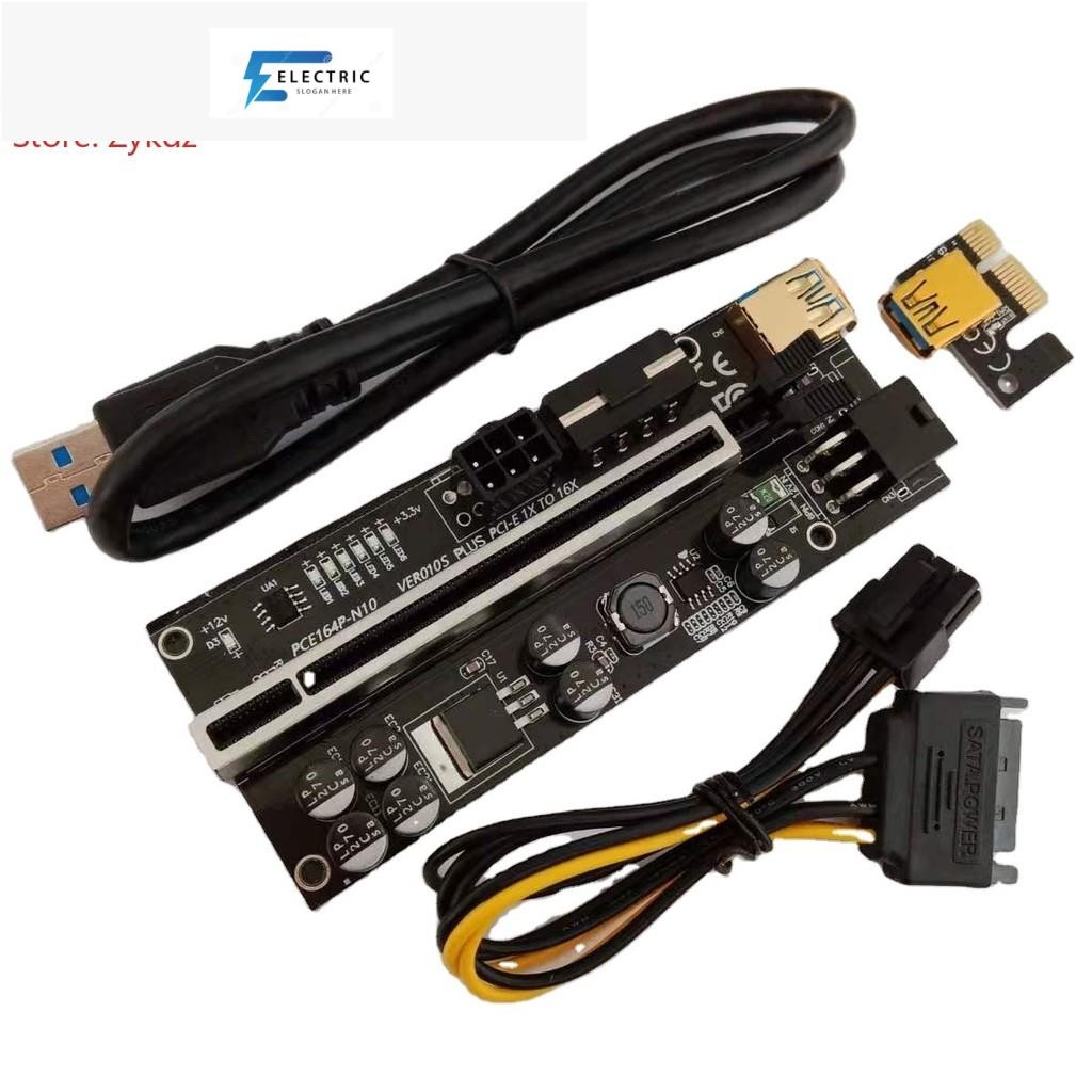 ในสต็อก 010S Plus Riser PCI Express อะแดปเตอร์ Molex 6Pin SATA USB 3.0 การ์ดขยาย 1X ถึง 16X Ver010S 