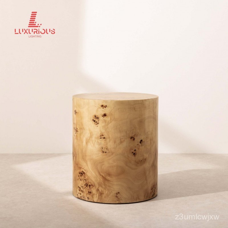 Vintage Style Tree Bark Side Table Sofa Corner Table Low Stool French Style Round Column Bedside Tab