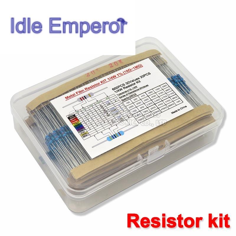ชุดตัวต้านทานฟิล์มโลหะ 1% 1/4 W 30Values* 20 ชิ้น (10 โอห์ม~1 ม. โอห์ม) diy