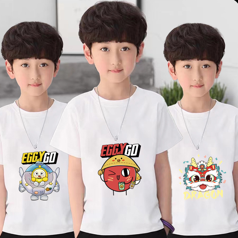พร้อมส่ง เสื้อยืดเด็กสีพื้น ลวดลายของการ์ตูน เสื้อยืดแขนสั้นเด็กชาย