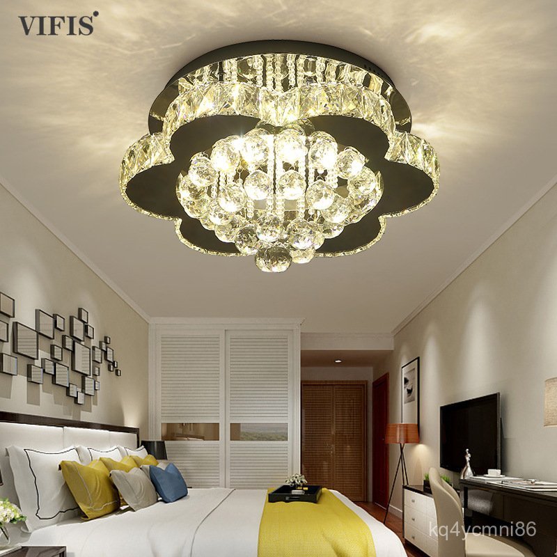 Crystal Stainless Steel Master Bedroom Ceiling Light Crystal Lamp Modern Simple Light Luxury Round S