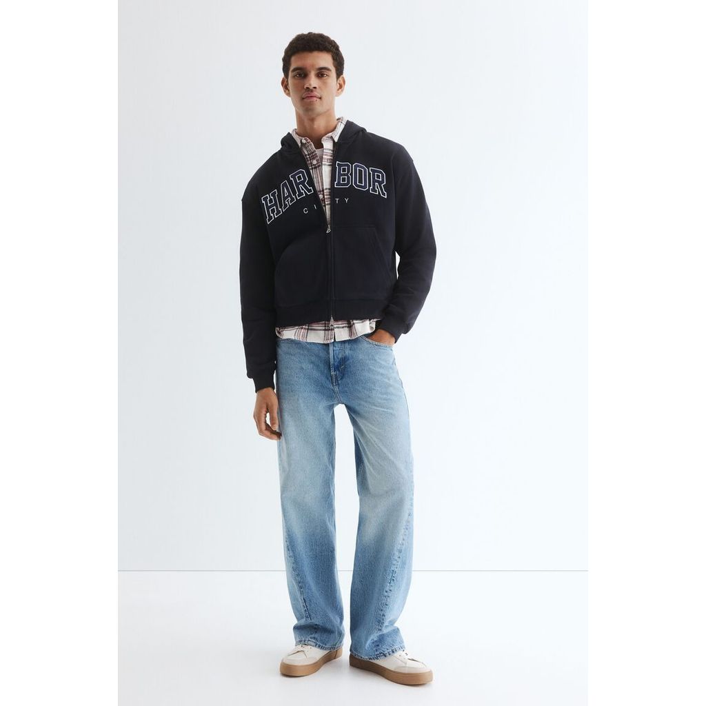 H&M(เอชแอนด์เอ็ม) ฮู้ดดี้ซิปหน้า ดีไซน์ทรงหลวม Men Loose Fit Zip-through hoodie 1311921_1