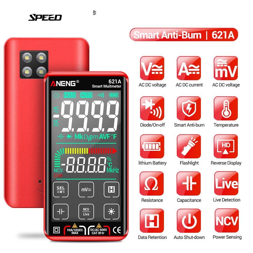 PMH-มัลติมิเตอร์ดิจิทัล หน้าจอสัมผัส 621A 9999 Counts True RMS DC/AC 10A