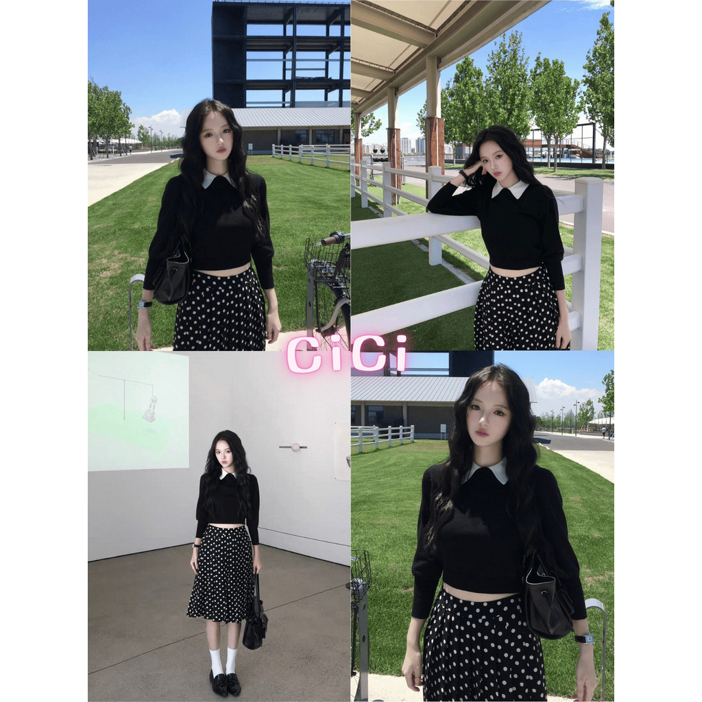 ส่งทันที Cici(NO. A2956) เสื้อไหมพรมแขนยาวคอปก สีพื้นชุดเรียบร้อยทรงหลวม ใส่ทำงานได้ สไตล์สาวเกาหลี