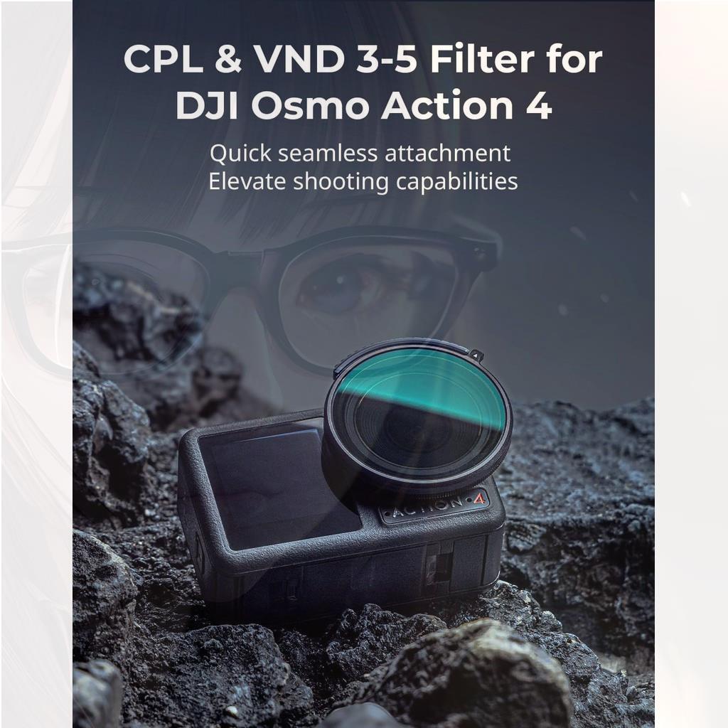SmallRig CPL & VND 3-5 Filter สําหรับ DJI Osmo Action 4 Combining ND8, ND16, ND32, CPL Fiter เป็น On
