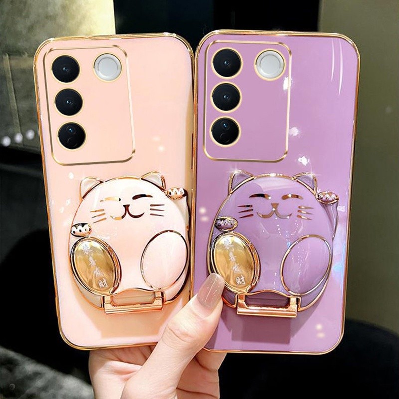 เคส Vivo V29 V30 V27 Y36 Y27 V29E 5G เคส Vivo Y27S V27 V25 Pro เคสVivo V27 V23 5G เคสหรูหรา แมวนําโช