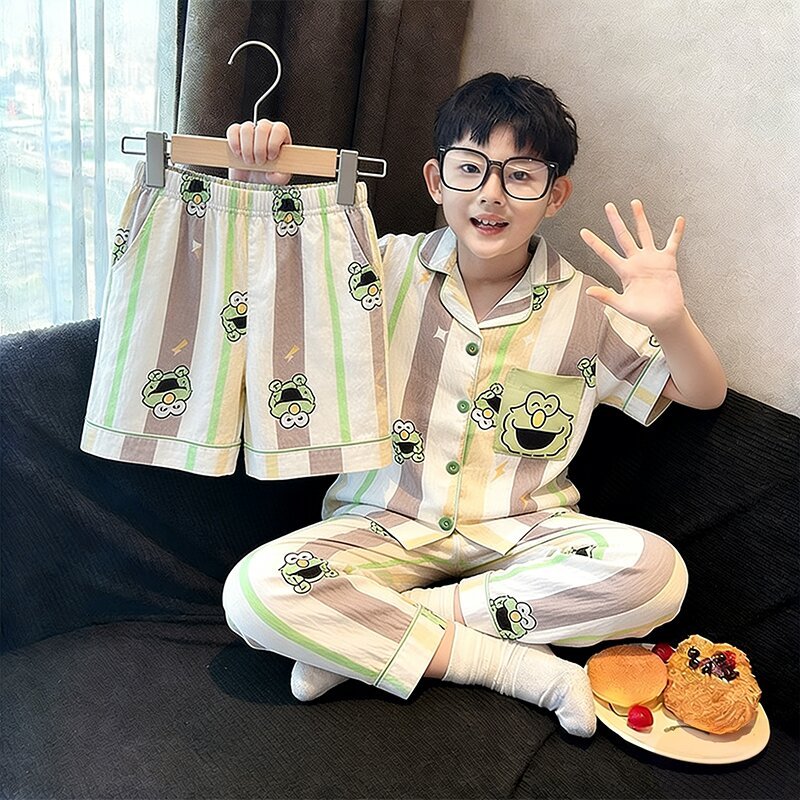 เสื้อผ้าของเด็กชาย,ชุดนอนเด็กผู้ชาย,ชุดสามชิ้น,เสื้อแขนสั้น+กางเกงขาสั้น+กางเกงขายาว,100~170cm ราคา ถูกที่สุด ดีลบีเคเค แกลเลอรีภาพที่ 3