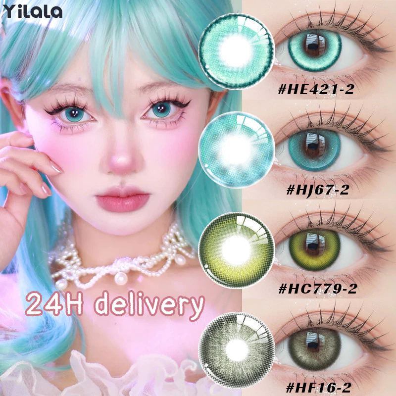 ✨(COD)0.00~-4.50 คอนแทคเลนส์สายตาสั้นสีเขียว 1 คู่ 14.5 มม. ตาโต 6 เดือน Mint green/Pearl green/Magic green