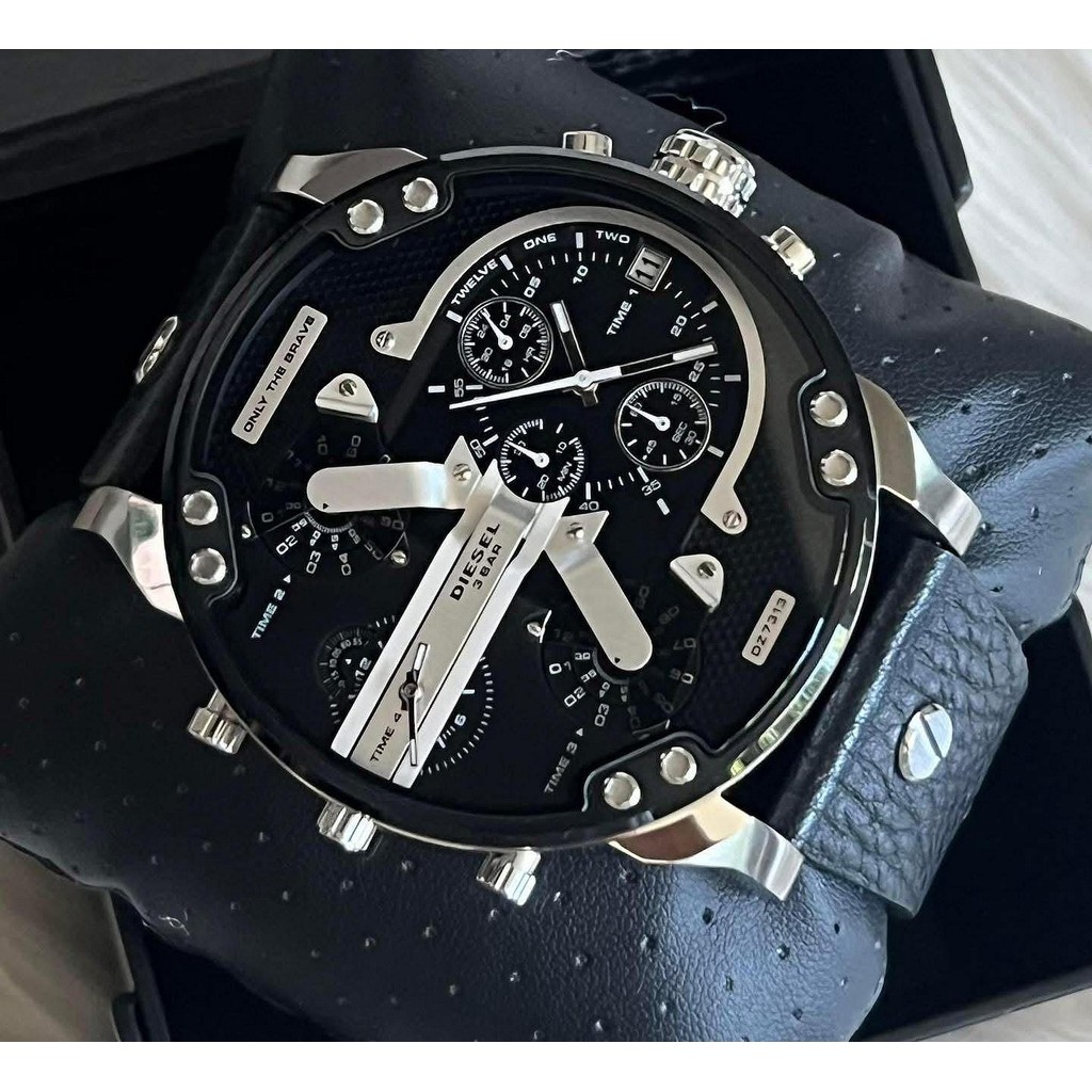 Diesel DZ7313 Black Leather Band Mr.Daddy Oversized Chronograph Men's Watch