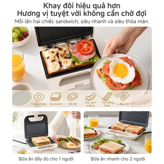 Simplus เครื่องทำแซนวิช กำลัง 750W อบสองหน้า เครื่องทำอาหารเช้า แผ่นคู่ยาวพิเศษ เคลือบไม่ติดกระทะ SMZJ006