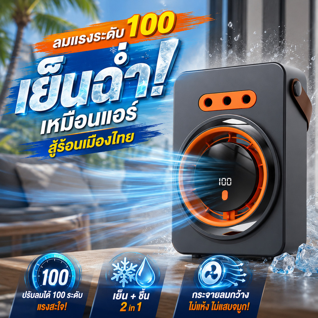 USB พัดลมไอเย็น สเปรย์พัดลม ทำความเย็น พัดลมไอน้ำ 2in1 ความจุ 600 MLใส่น้ำแข็งไ