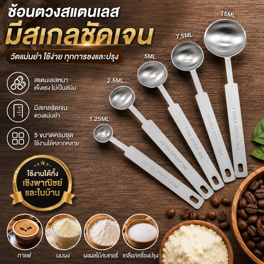 ช้อนตวงสแตนเลส 5g ช้อนกรัมมีสเกล ช้อนตวงผงผลไม้ ช้อนกาแฟ ช้อนนมผง ช้อนปรุงรส คุณภาพเกรดพาณิชย์ สำหรับร้านน้ำและคาเฟ่