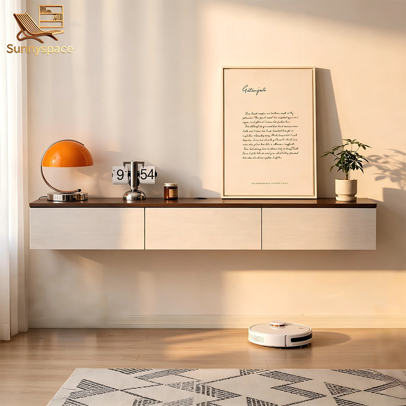 ตู้วางทีวีติดผนัง ดีไซน์ Modern Minimal ประตู 3/4 และลิ้นชักเก็บของ เหมาะสำหรับอพาร์ทเมนต์ขนาดเล็ก ห้องนอน ห้องนั่งเล่น