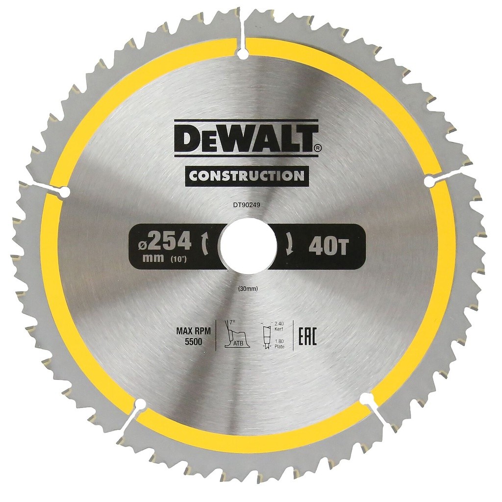 DEWALT ใบเลื่อยวงเดือนตัดไม้ ขนาด 254 มม. 40 ฟัน รุ่น DT90249-QZ