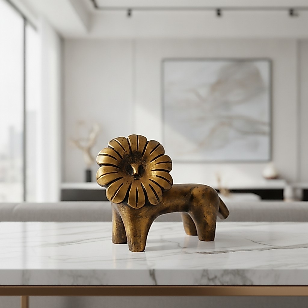 Lion Figurine Stylized Lion Sculpture Sculpture Sculpture with Hollow Body Antiqued Decor Shiny for 