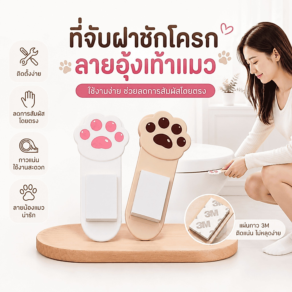 MTB-01 ที่จับฝาชักโครก ลายเท้าแมว ที่ยกฝาชักโครก ลายการ์ตูน น่ารัก